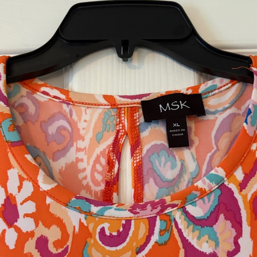 MSK Sleeveless Mini Dress - Orange and Pink Paisley - Picture 2 of 5
